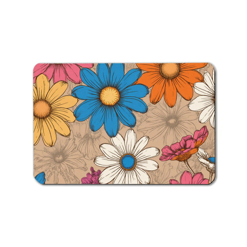 Retro Colorful Daisy 20 x 32 In Bath Rug for Bathroom Kitchen Beige