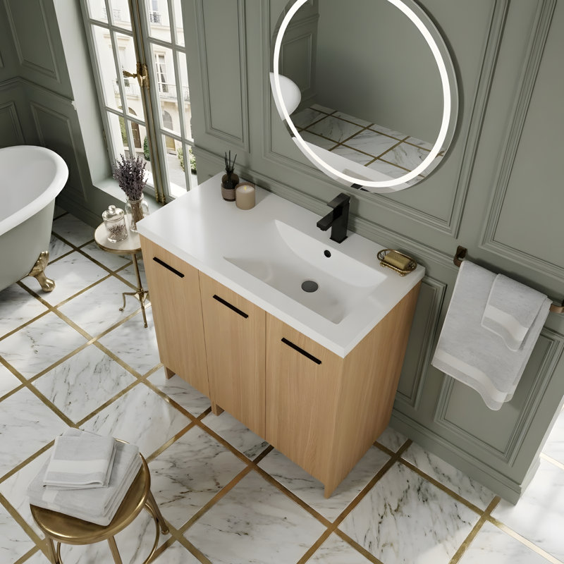 Meuble-lavabo sur pied 36 po avec lavabo en résine et 2 armoires