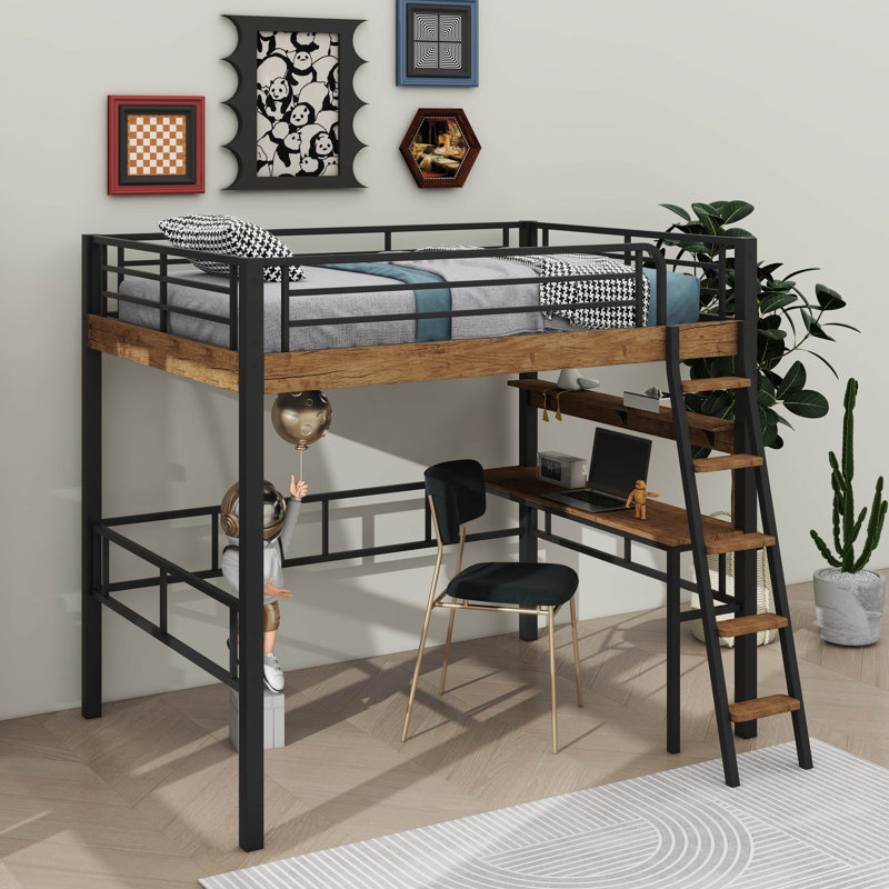Metal Twin-Sized Loft Bed With Integrated Desk, Full