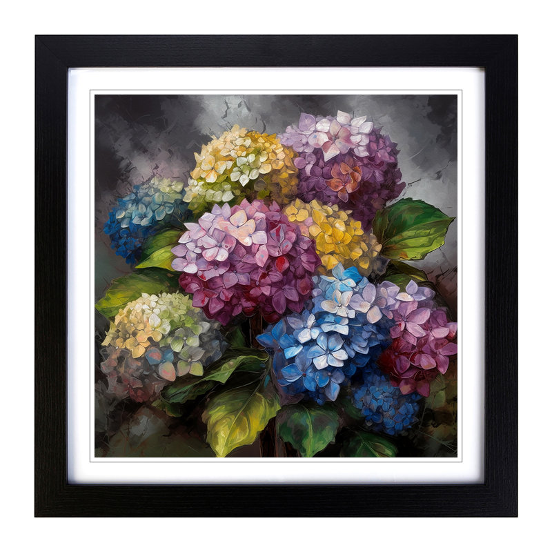 Hydrangea Expressionism - Single Picture Frame Print on Wood, Black