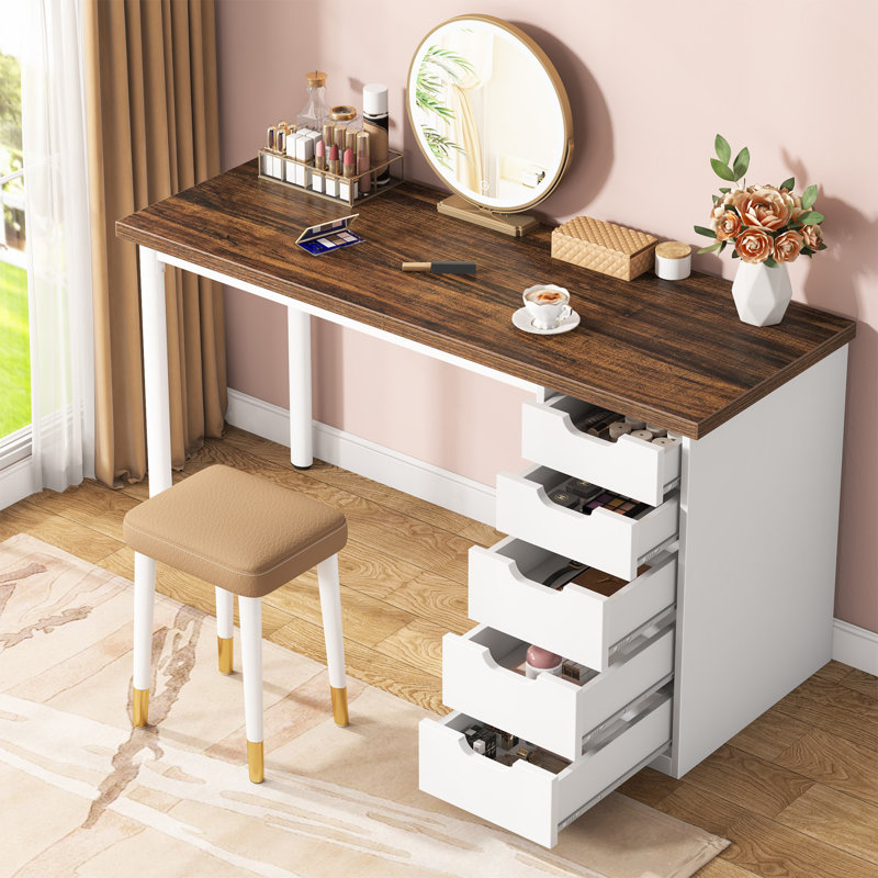 Bureau 47 po avec 5 tiroirs, Brun / Blanc