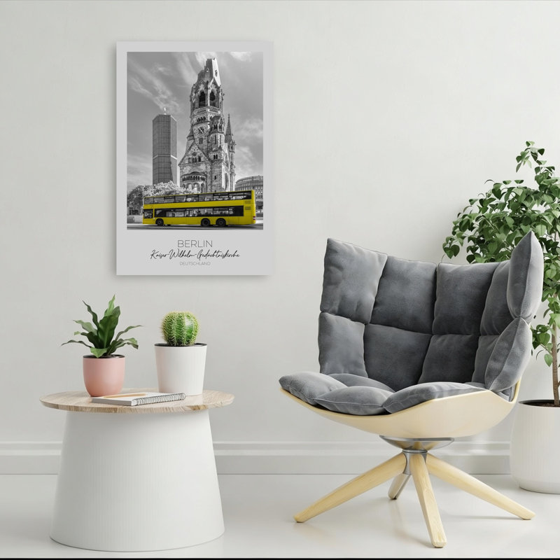 Église commémorative de Berlin, autobus, architecture abstraite moderne, impression murale de la ville, H 36 po x l 24 po