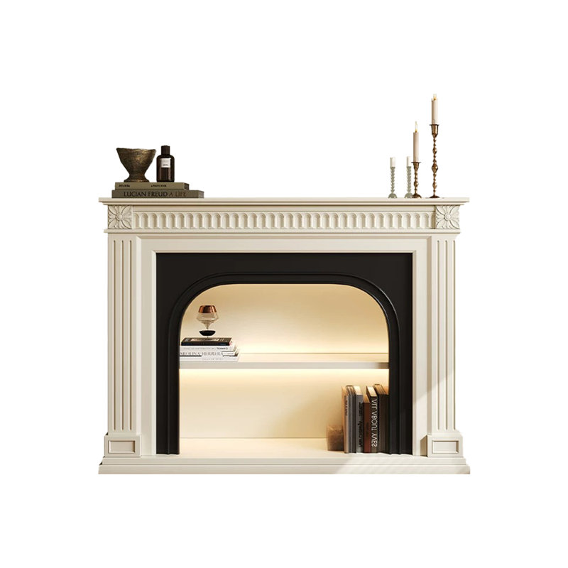 Beige + Black Manufactured Wood Electric Fireplace