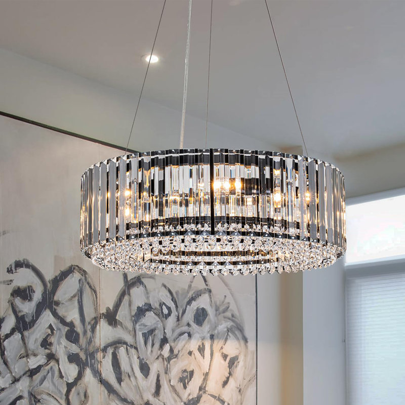 Craggie 6 - Light Round Crystal Chandelier, Black, 16cm H x 50cm W x 50cm D