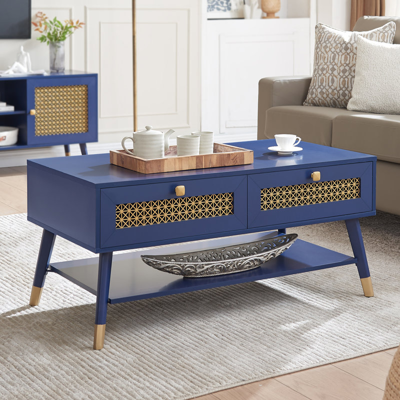 Coffee Table With 2 Drawers, Blue