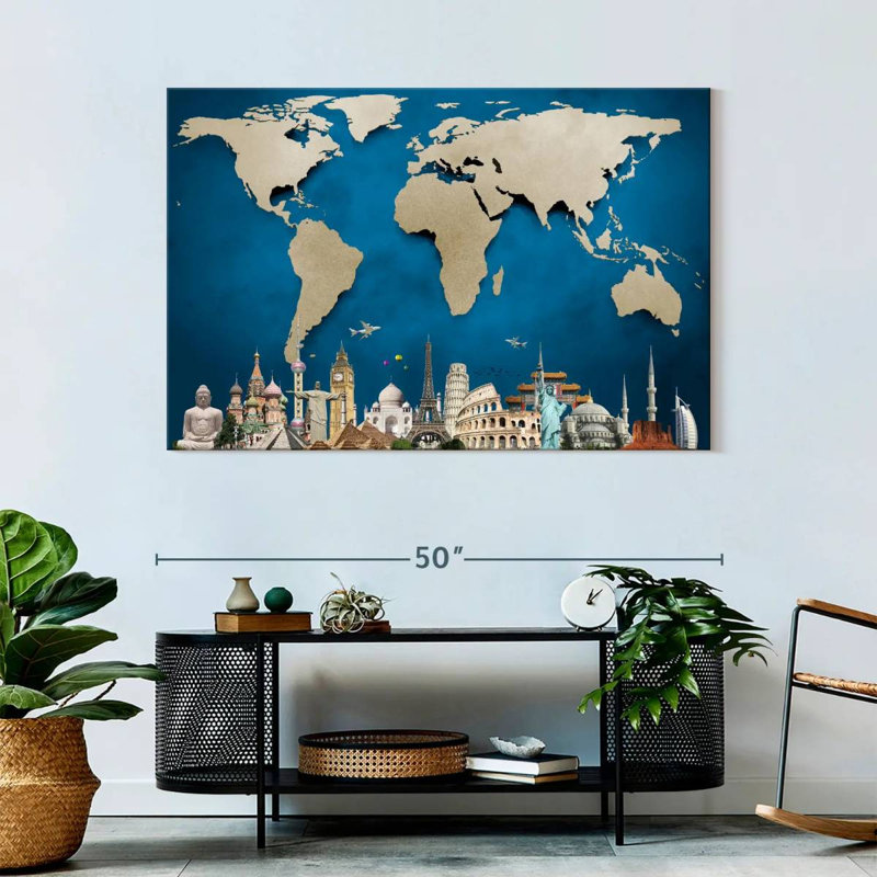 «Ocean Blue World Map», reproduction sur toile tendue, H 32 po x l 48 po x P 1,25 po