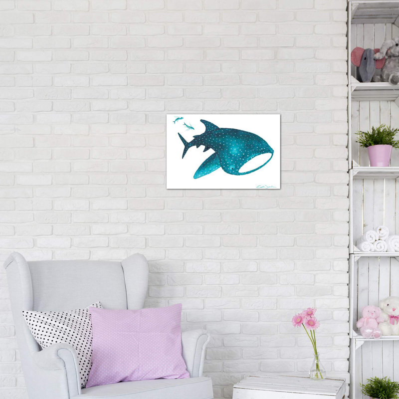 " Whale Shark And Fishes ", No Mat, Wrapped Canvas, 8" H x 12" W x 0.75" D