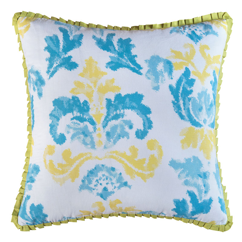 Delilah Blue Yellow Damask Cotton Euro Sham
