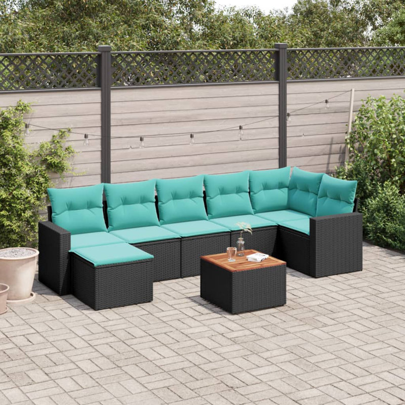  Ensemble de canapé de patio 8 pièces avec coussins en rotin de polyester noir