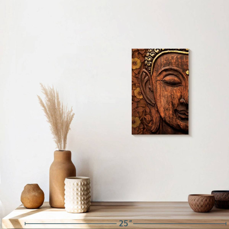 Tête de Bouddha sculptée, reproduction sur toile, H 12 po x l 8 po x P 1 po