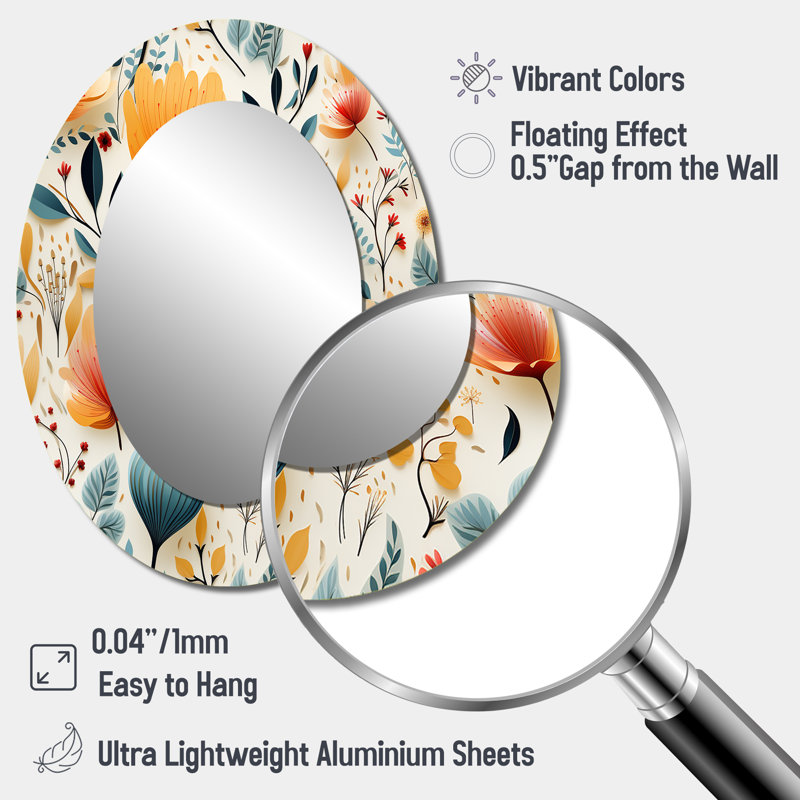 Botanical Pastel Color Flowers Composition - Yellow Oval Wall Mirror Decor, 40" H x 30" W