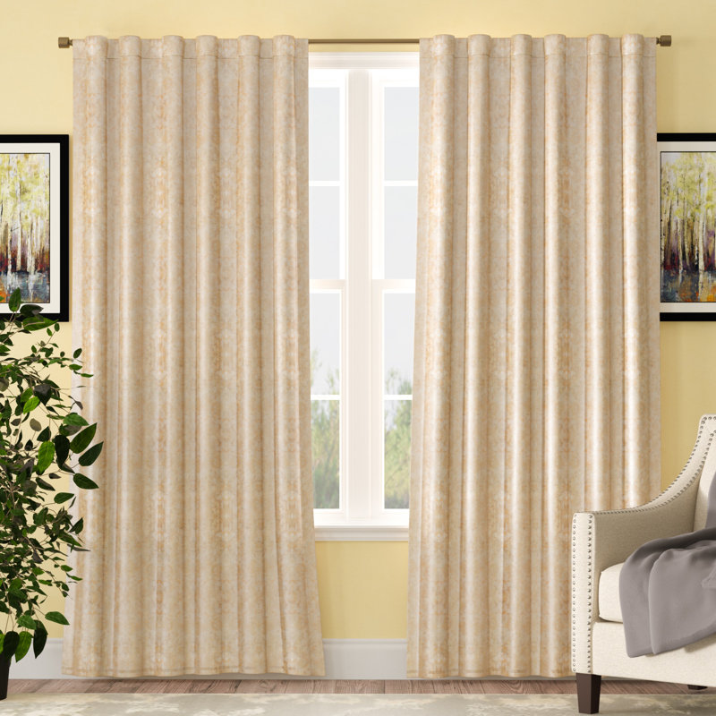Cassius Damask Total Blackout Thermal Single Curtain Panel, 50" W x 108" L, White/Silver