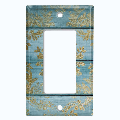 Metal Light Switch Plate Outlet Cover (Teal Blue Damask Wood Flower Leaves Print  - Single Toggle)