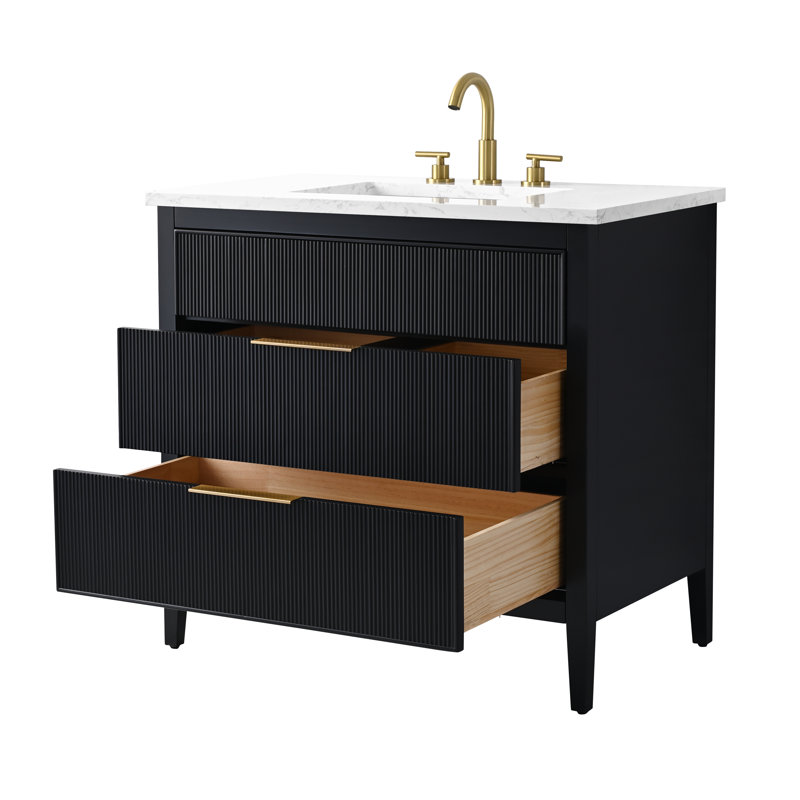 Meuble-lavabo simple 36 po avec plateau en pierre reconstituée Bilroy, Noir