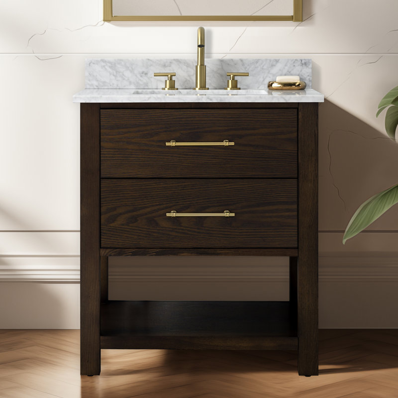 Ensemble de meuble-lavabo simple 30 po Keri, Chêne brun / laiton antique