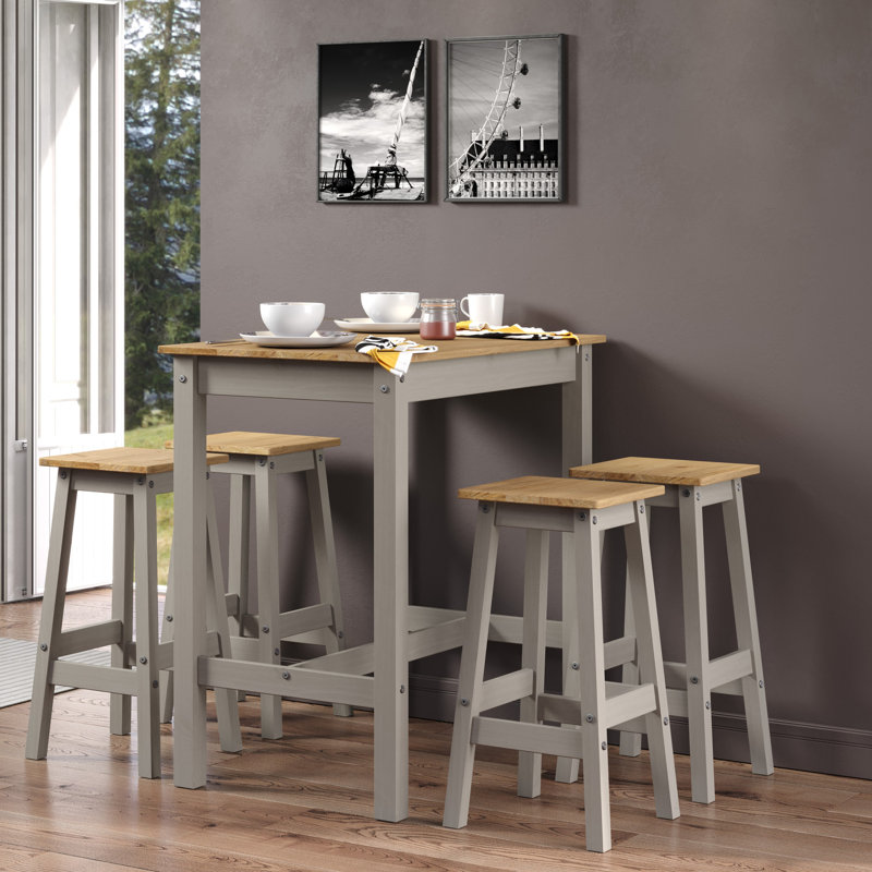 Lucian 4 - Person Solid Wood Tall Dining SET, split top plank design, grey and antique wax
