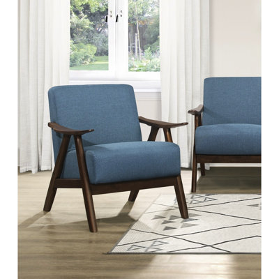 Méridienne rembourrée bleue: bois d'hévéa massif, rembourrage en mousse, tissu texturé, chaise d'appoint en noyer de couleur moderne, revêtement en tissu, structure à finition bois, style rétro, assise de 21 po