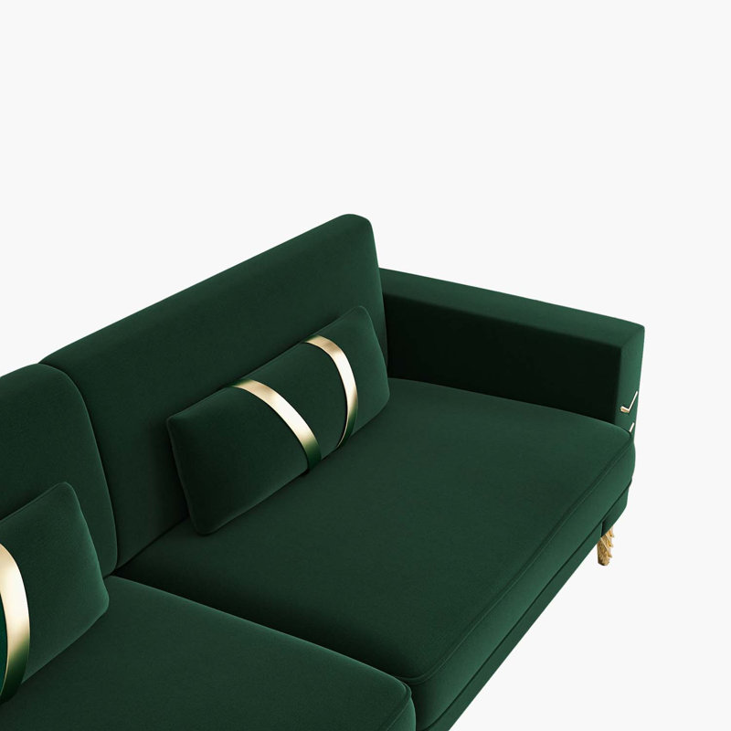 Rhum 85.63'' Velvet Tuxedo Arm Sofa, Green Velvet