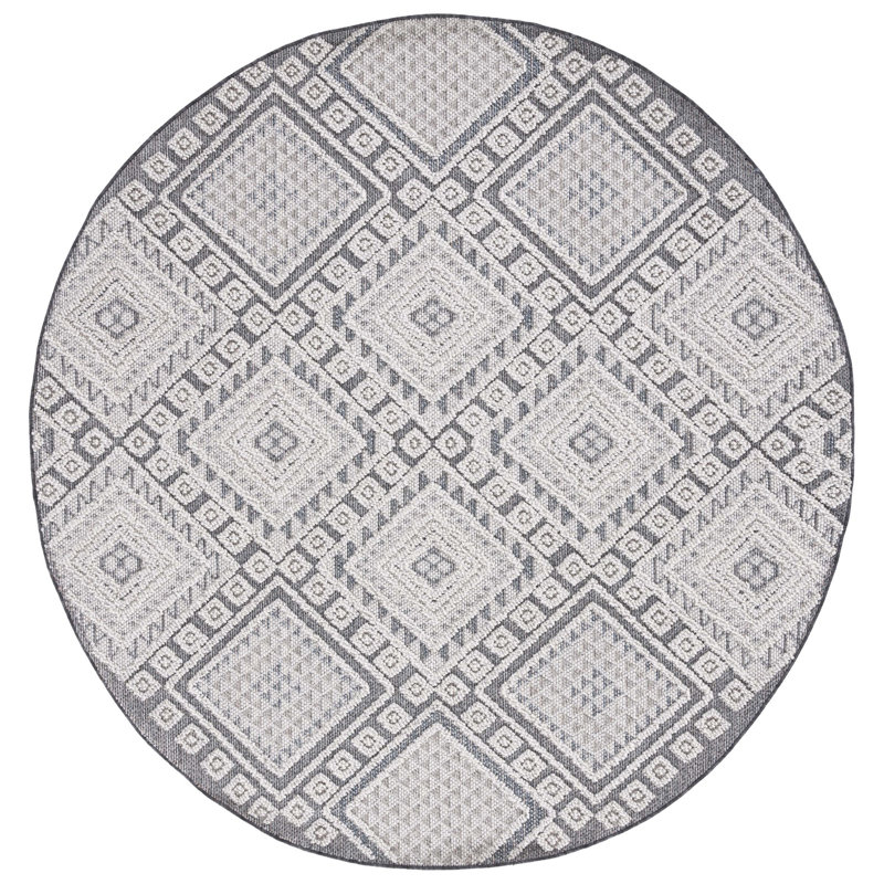 Tapis d'intérieur / extérieur à motif géométrique Serpa 800 Performance, Rond 6 pi 7 po
