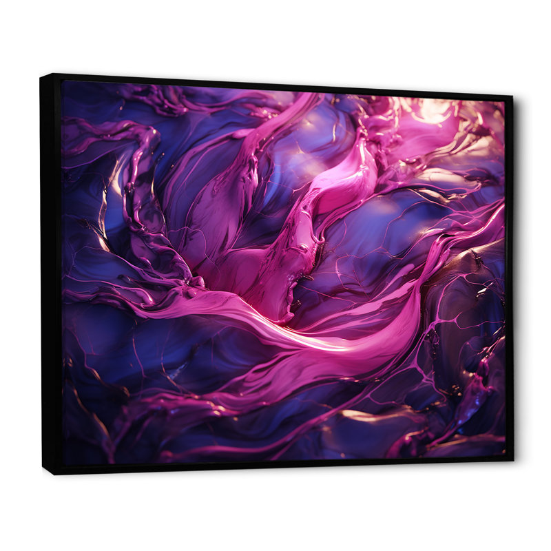 Décoration murale en marbre rose et mauve Essence III - marbre, Cadre flottant noir, H 34 po x l 44 po x P 1,5 po
