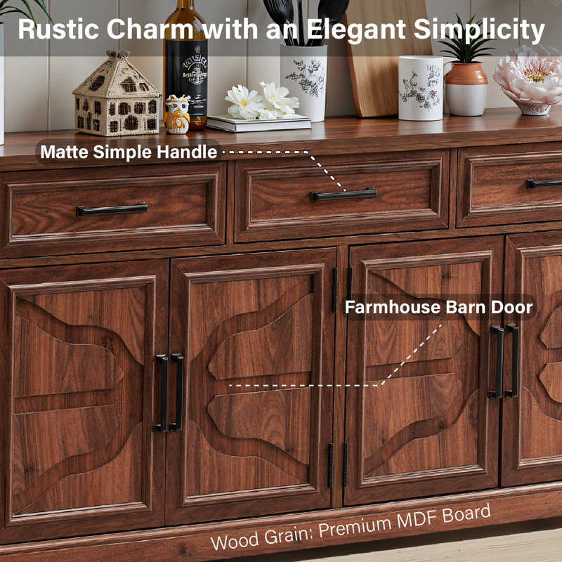 Buffet 66 "avec 4 portes et 3 tiroirs, buffet avec table basse et bar à vin, Brun