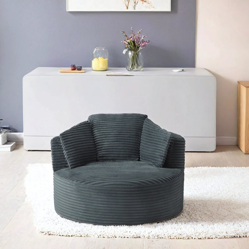 Fauteuil rond en velours côtelé à dossier doux, Gris