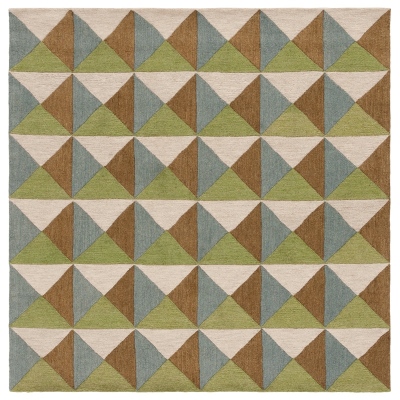 Glenwood Geometric Handmade Tufted Wool/Cotton Area Rug in Beige/Green, Square 6'