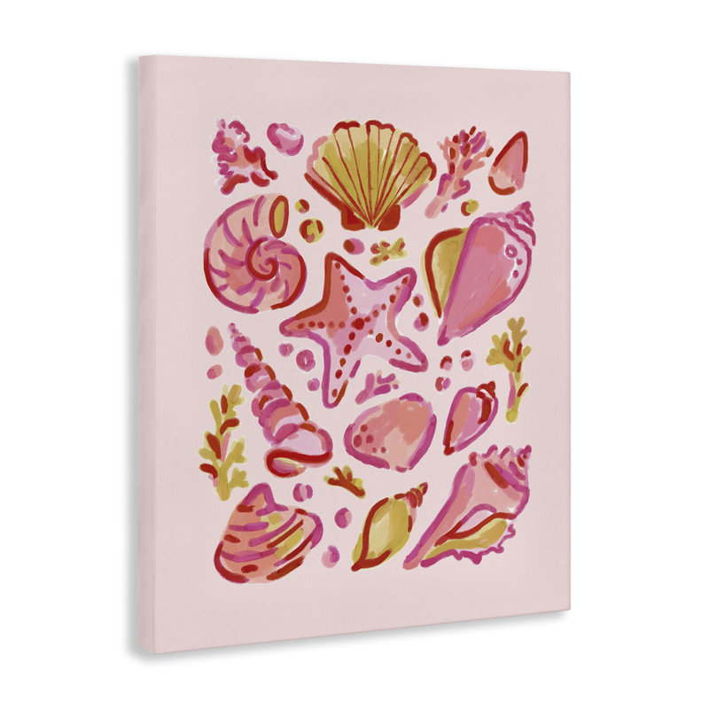  "Pink Sea Life", art mural sur toile par Nina Muis, H 20 po x l 16 po