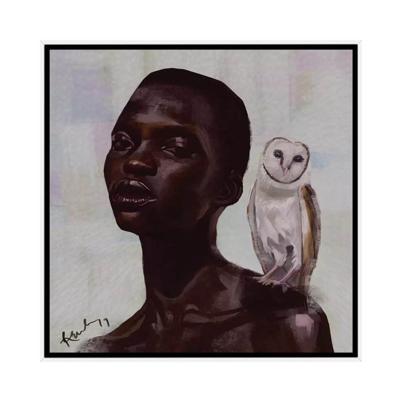 Reproduction d’art sur toile hibou par Adekunle Adeleke, Pas de tapis, H 37 po x l 37 po x P 1,5 po, Toile blanche encadrée