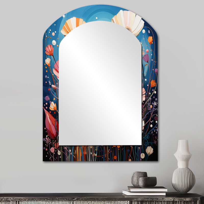 «Kivett Abstract Wildflowers Pointillism Art II», grand miroir mural asymétrique Wildflowers, miroir décoratif arqué traditionnel, impression d'art en métal