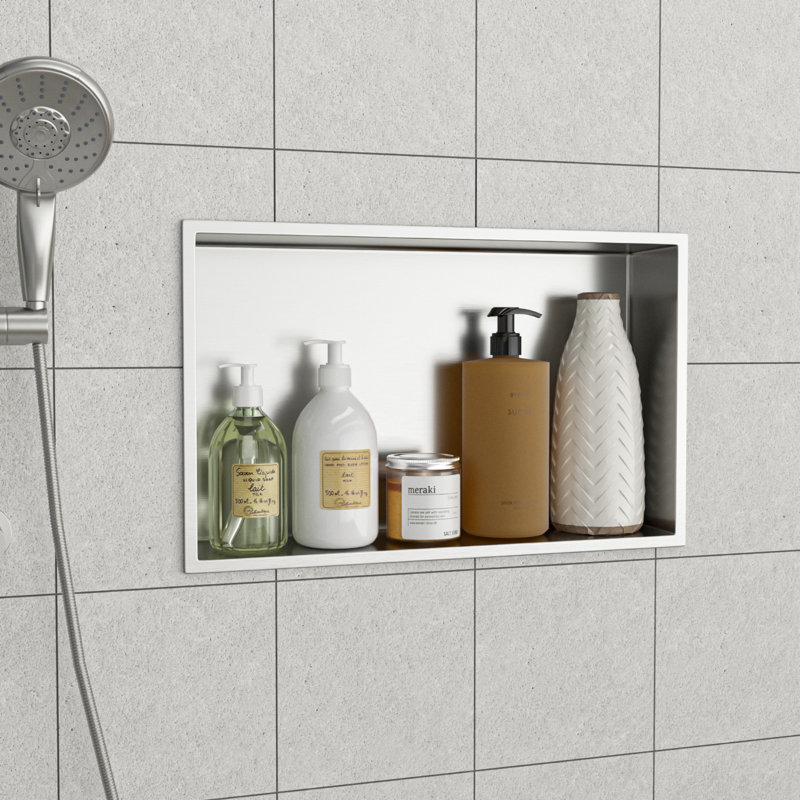 Brushed Nickel Stainless Steel Wall Niche with Anti-Water Slope