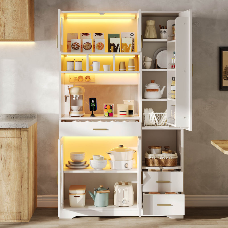 185 Cm Kitchen Pantry With Storage, White