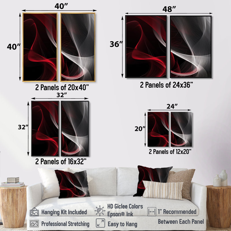 Abstrait contemplatif rouge et noir I - art abstrait de vagues modernes, 36" H x 48" W, Impression encadrée flottante, Black