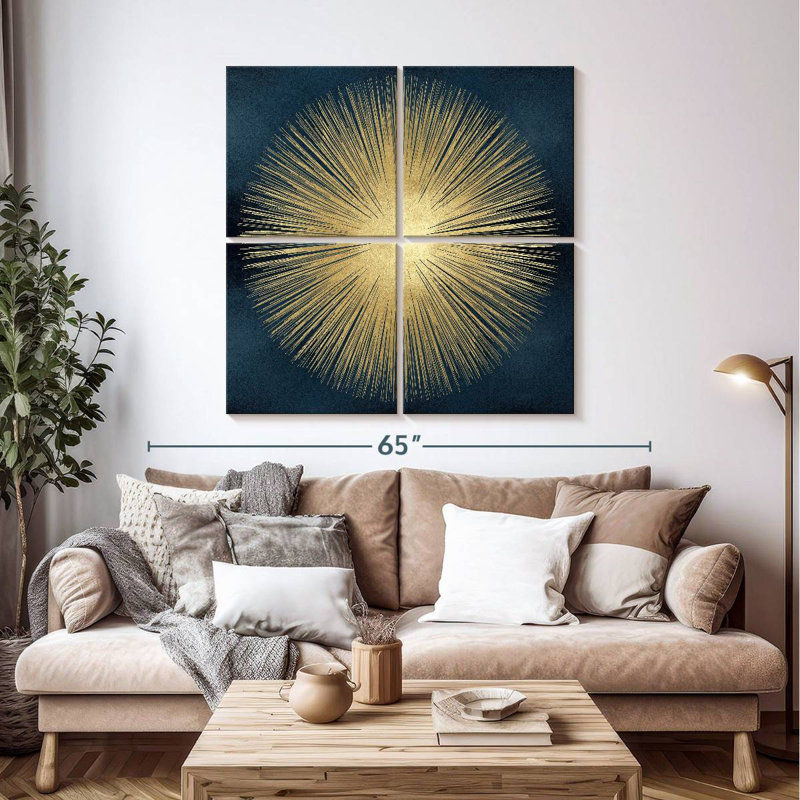 Avery Sunburst doré sur bleu I, H 45 po x l 45 po