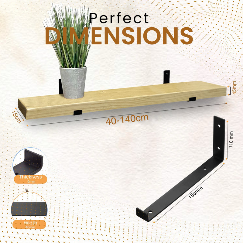 Unique Wood Bracket Shelf, 4.5cm H x 110cm W x 15cm D, Antique Pine