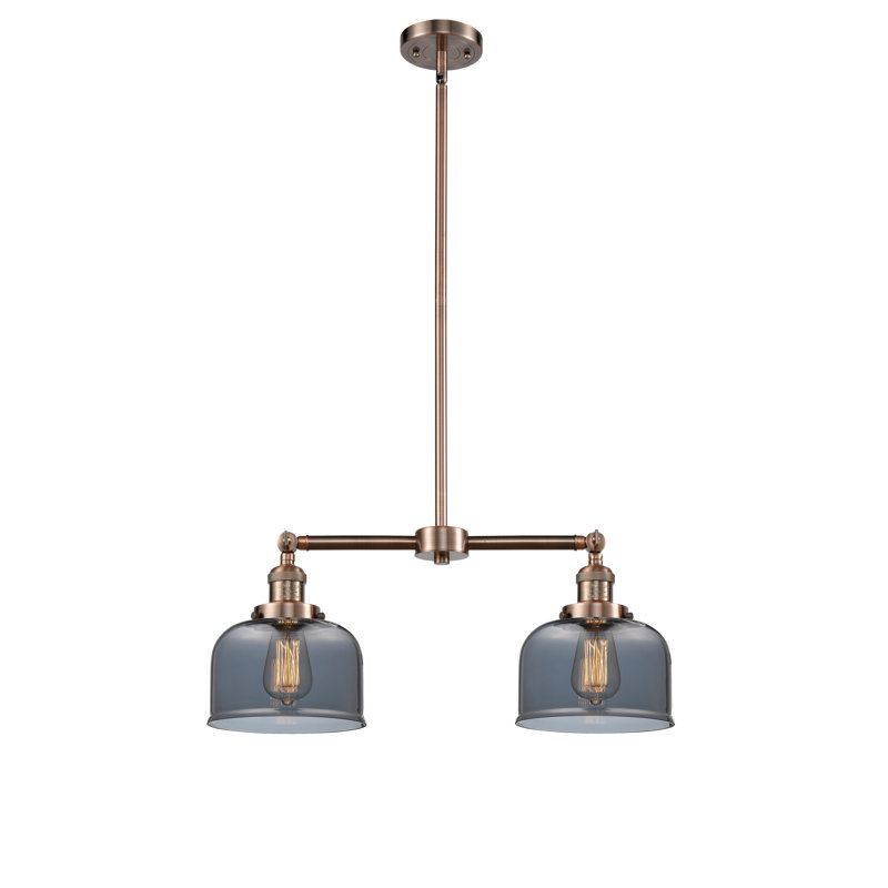 Grand pavillon cloche de 8 po à 2 lumières de 21 po, Plaqué couleur fumée, DEL, Cuivre antique