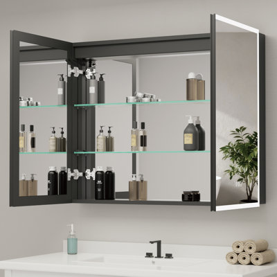 Flora 36 In.wx 32 In.h Rectangular Aluminum Medicine Cabinet With Mirror,wall/recessed,stepless Dimming (10%-100%)