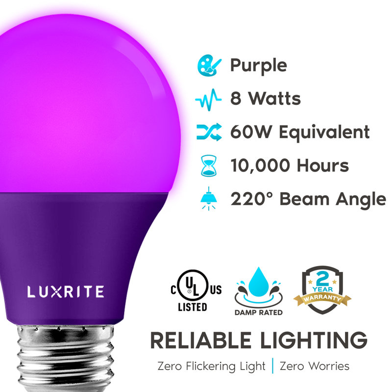 Ampoule DEL mauve A19 E26 / moyenne (standard) de 60 watts