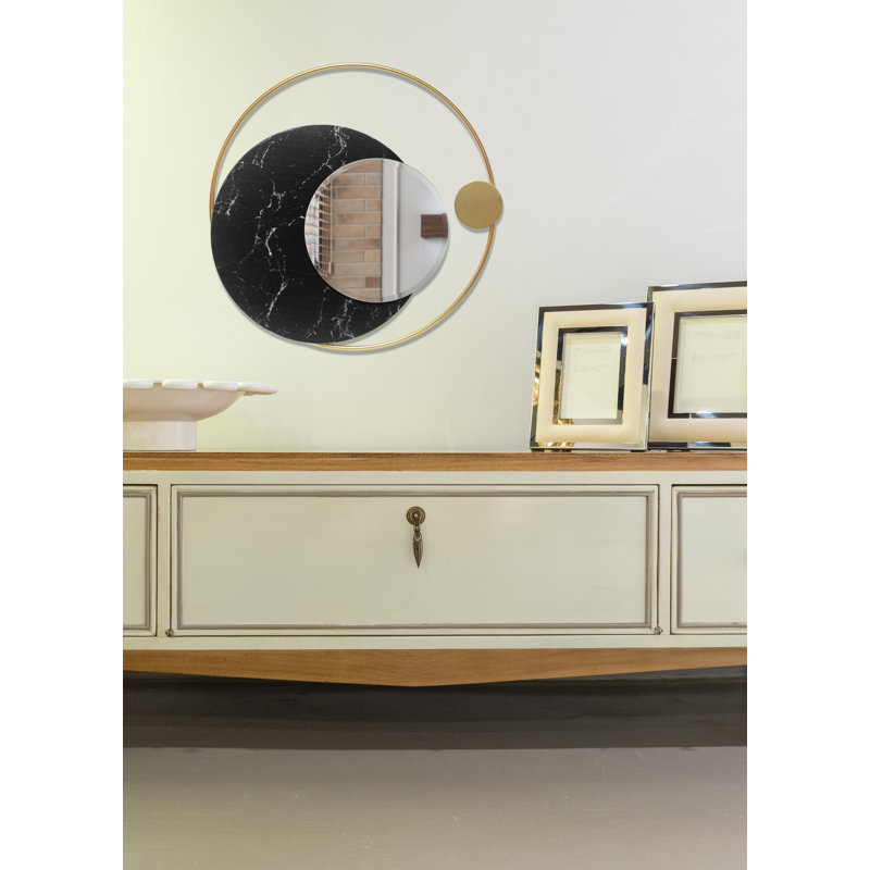 Lewey Contemporary Round Metal Wall Mirror 19.5 Inches - Gold