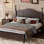 Structure de lit double en bois pleine grandeur, lit plateforme de style rétro avec support en lattes de bois, noyer foncé-349208153