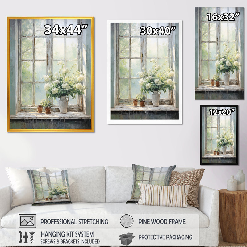 «Countryside Calm Blooms Farm Windows I», art mural pour fenêtres de ferme, H 20 po x l 12 po, Toile tendue, Sans cadre