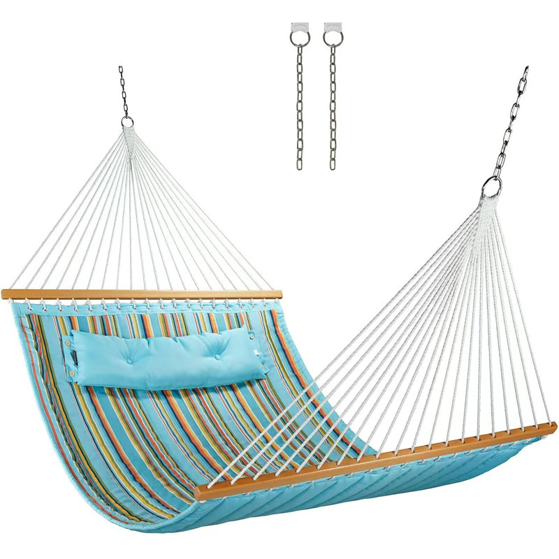 Hamac double en tissu matelassé de 12 pi avec barres d'écartement et coussin de poids de 450 lb