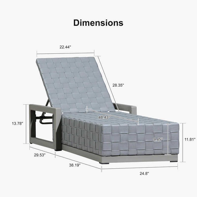  Méridienne d'extérieur en cuir PU 1 pièce avec dossier réglable à 5 positions en aluminium, Gris