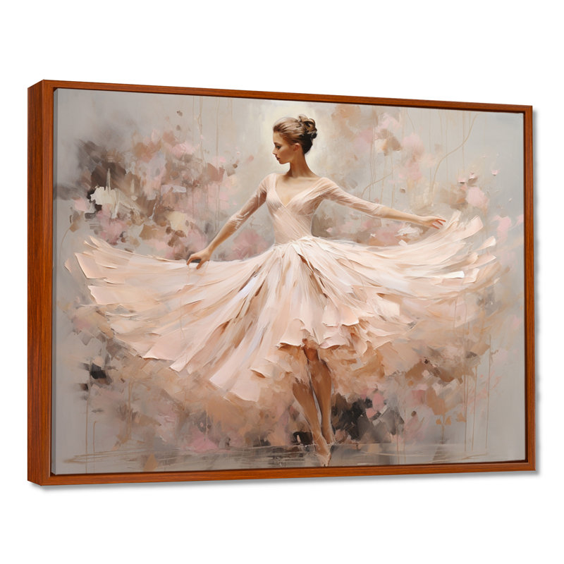 Beige or minimalisme ballerine I - impressions encadrées de ballet, H 12 po x l 20 po x P 1 po, Cadre flottant brun