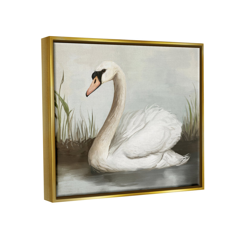 "Rosalind Wheeler Swan In Pond", peinture encadrée sur toile flottante par Ziwei Li, H 17 po x l 21 po x P 1,7 po