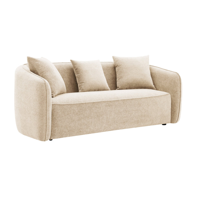 Canapé en chenille Keith avec 3 coussins décoratifs assortis, Beige