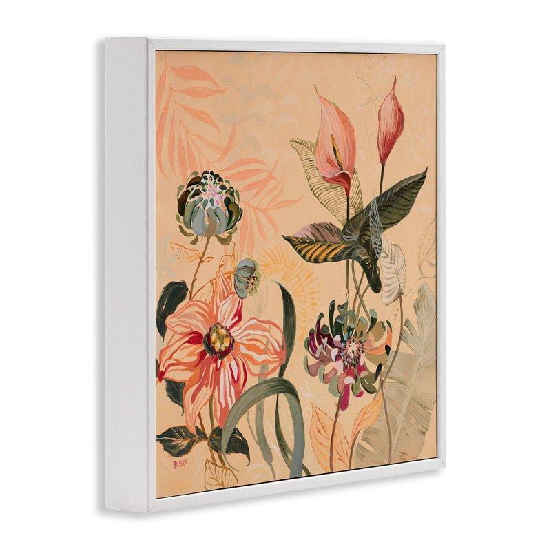 Giclée encadrée, feuillage tropical et fleurs, design par Dusza, H 17 po x l 17 po