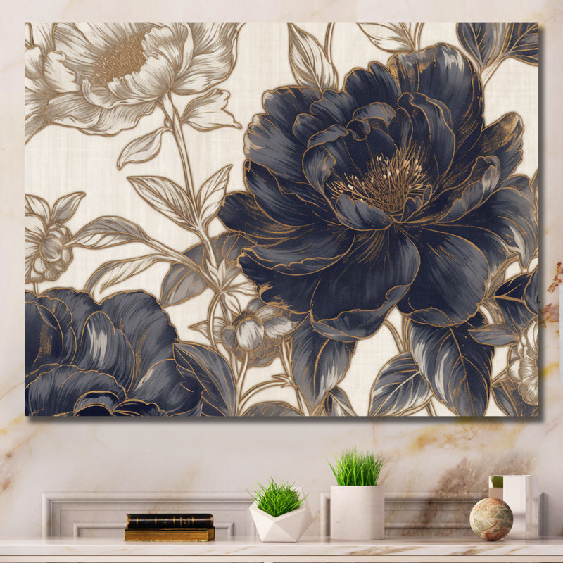 Javion, fleur d'oeillet bleu doré III sur toile, H 12 po x l 20 po x P 1 po, Toile tendue