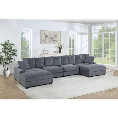 Modern Sofa Contemporary 6Pc Modular Sectional Set Corduroy Couch LAF  RAF Chairs 2X Armless Chairs 2X Ottomans Living Room Furniture