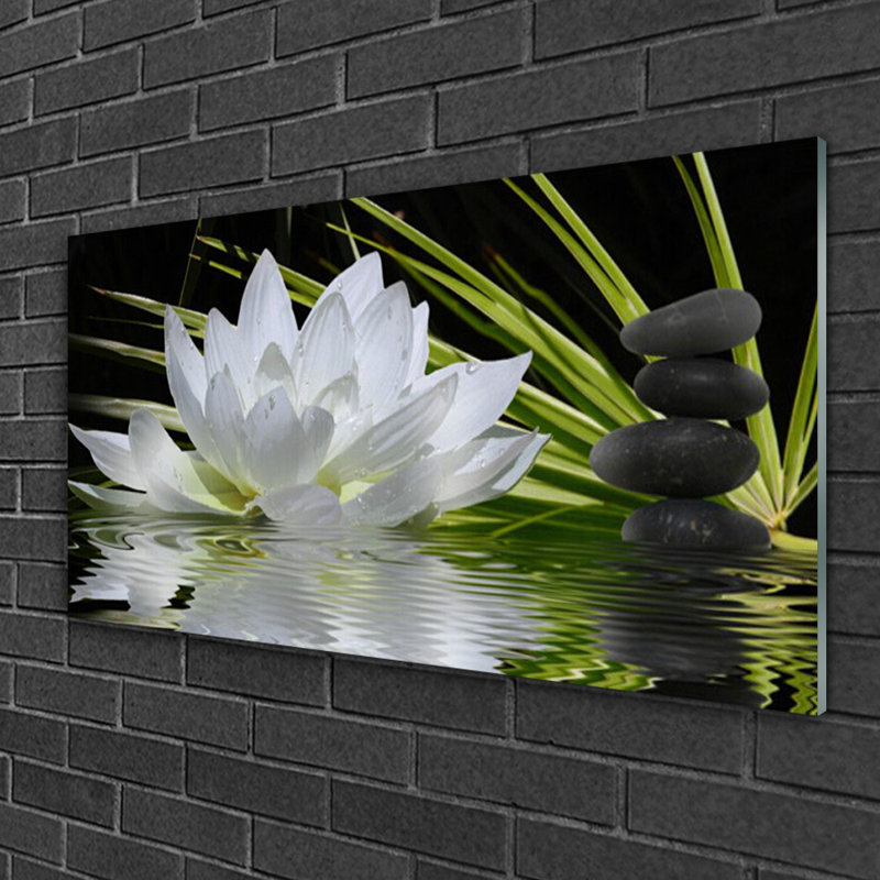 Floral Flower Stones Water - No Frame Print on Glass
